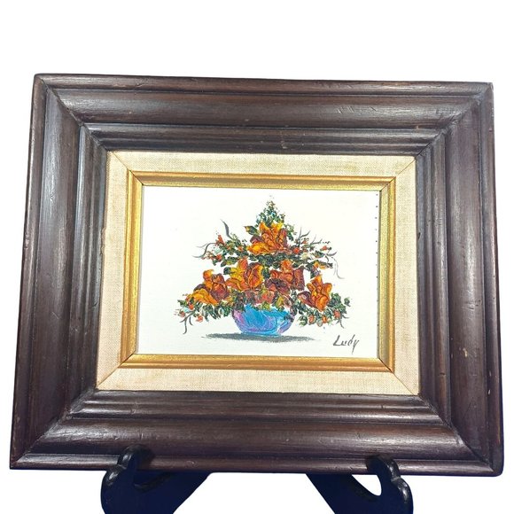 MCM Still Life Original Textured Oil Painting Roses Flowers Floral Arrangement - Picture 3 of 8